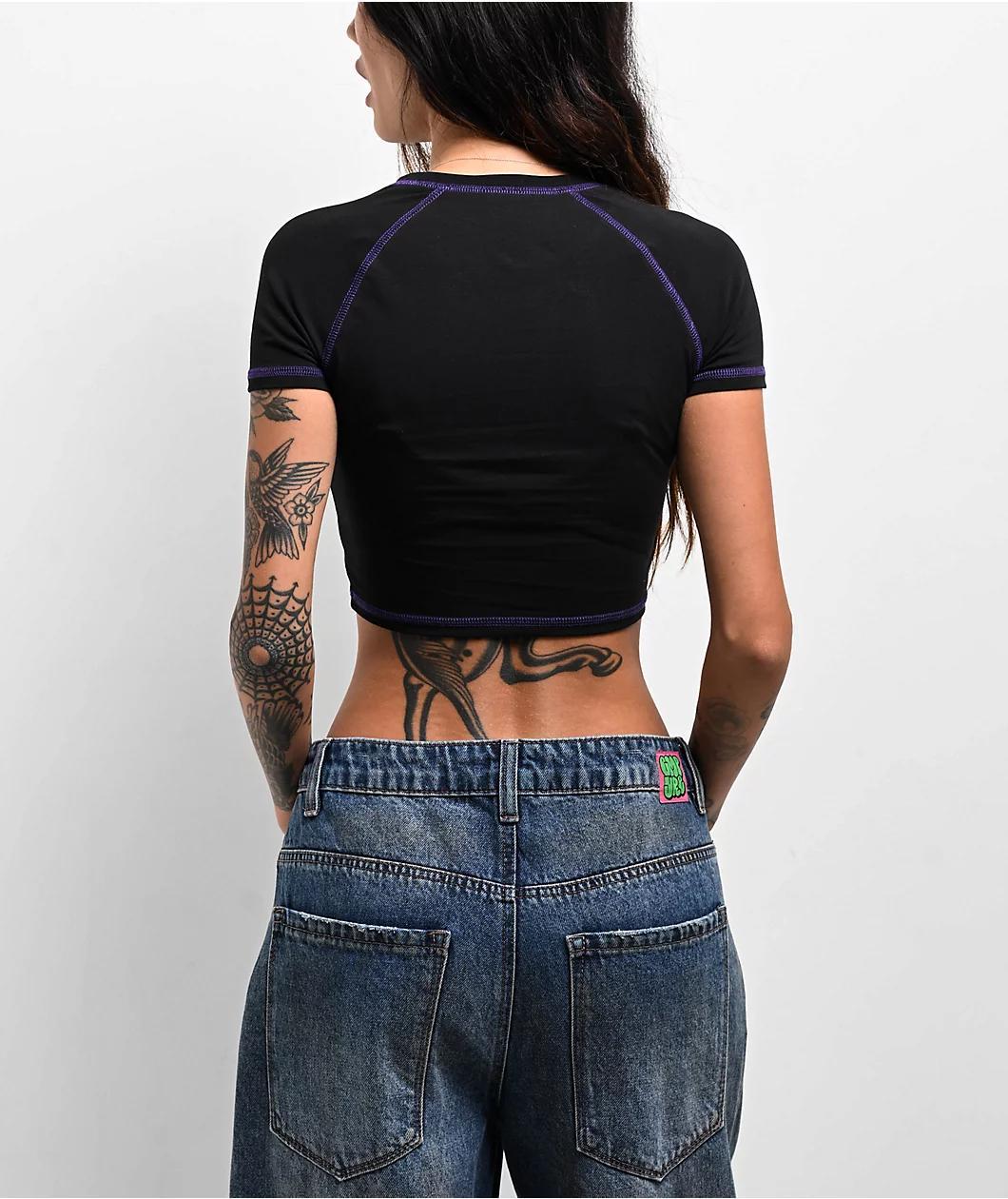 Broken Promises Moshpit Black Raglan Crop T-Shirt Product Image