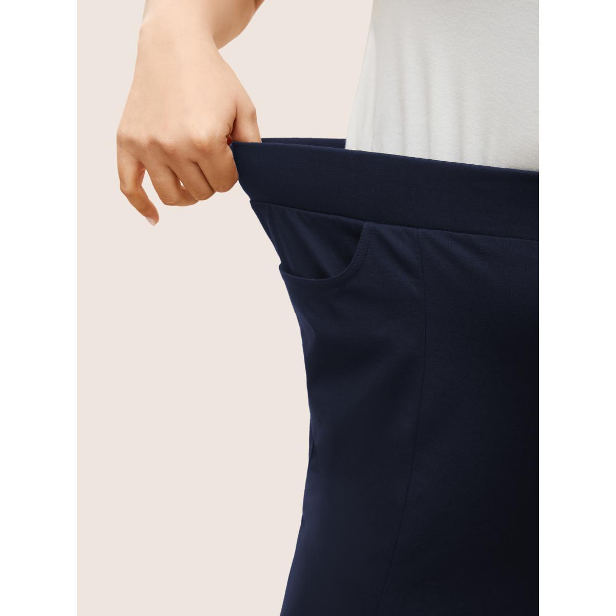 Plus Size Plain Elastic Waist High Rise Slim Pants Women Midnight At the Office High Rise Work Pants BloomChic 18-20/2X Product Image