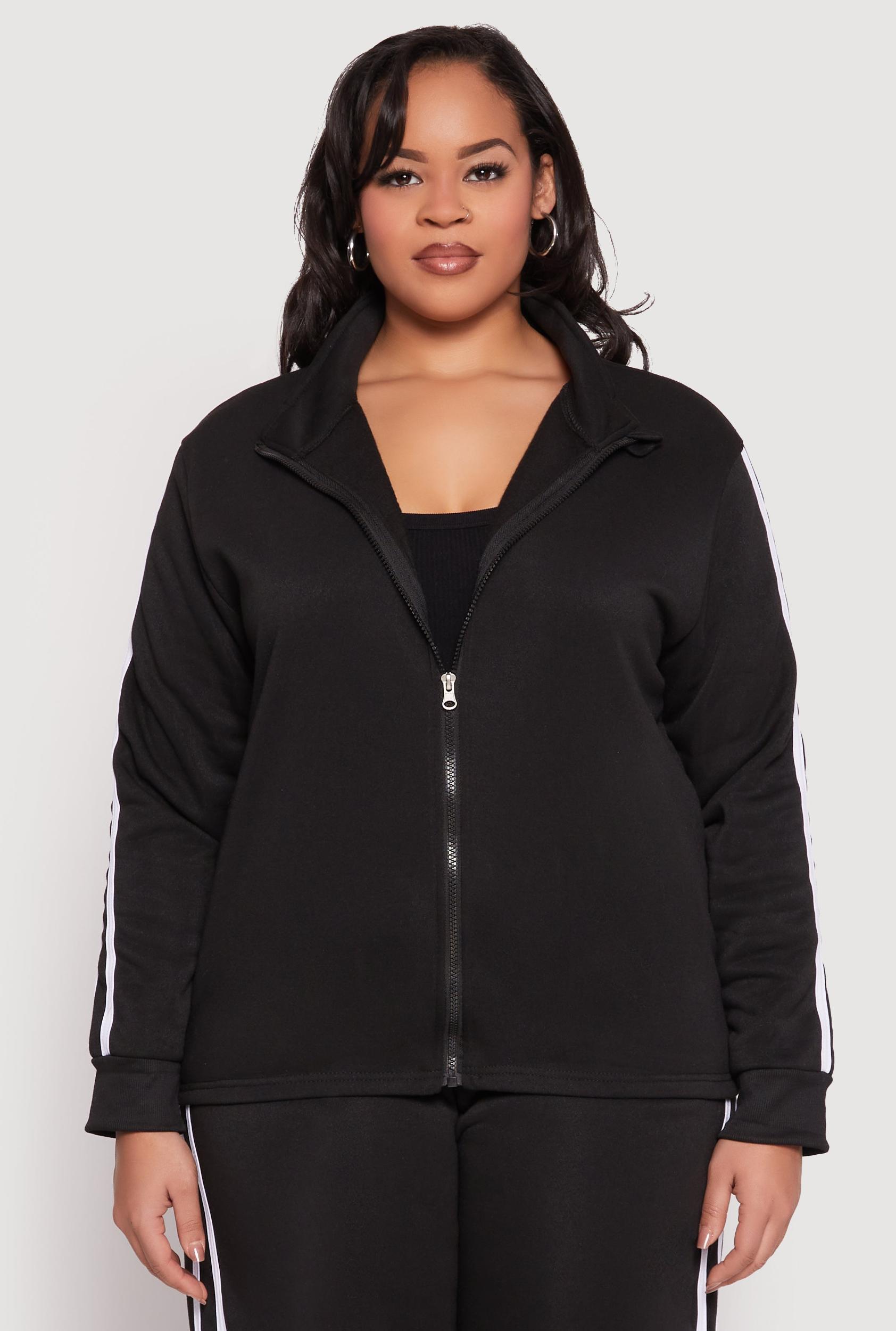 Womens Plus Size Varsity Stripe Zip Front Sweatshirt Product Image