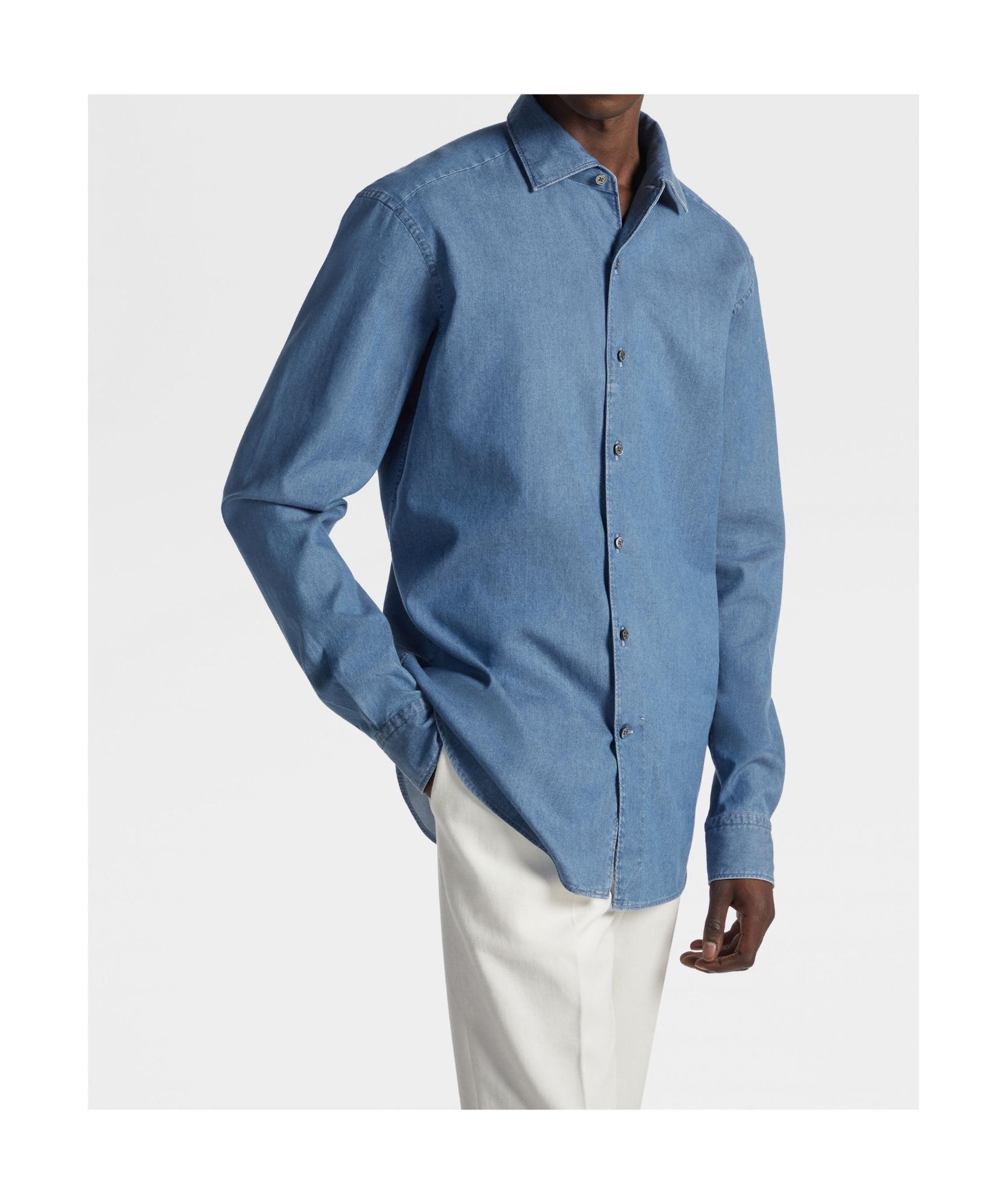 ZEGNA Cashmere Long-sleeved Denim Shirt In Blue Product Image