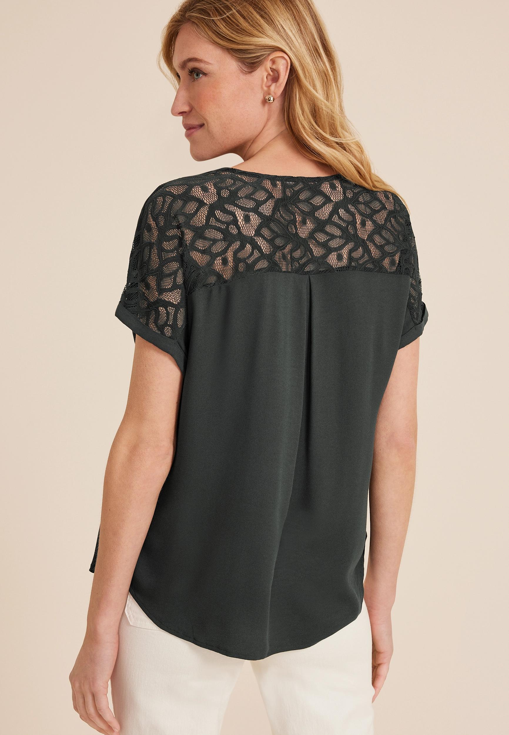 Lace Trim V Neck Dolman Tee Product Image