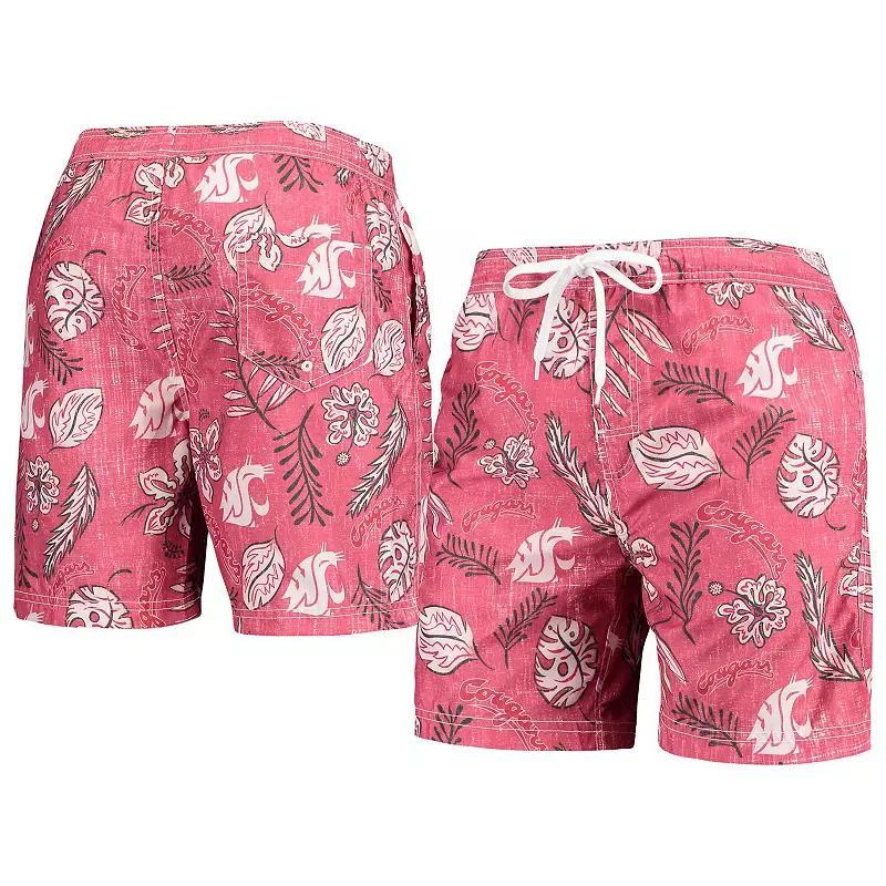 Mens Wes & Willy Crimson Washington State Cougars Vintage Floral Swim Trunks Product Image