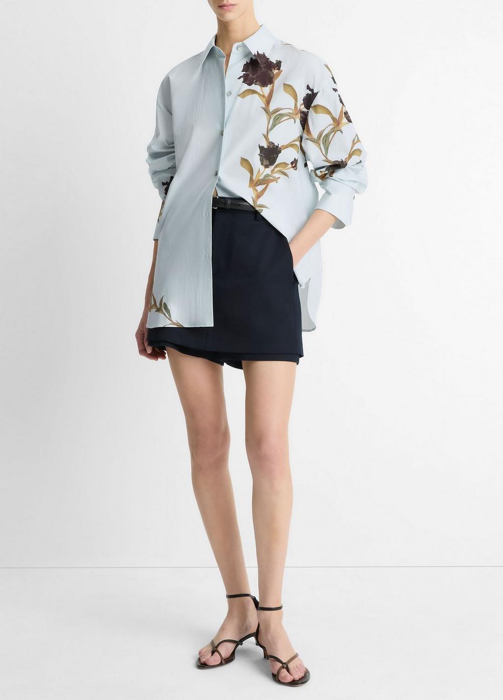 Womens Placed Iris Cotton Button-Front Shirt, Salt Glass/black Iris, Size M Vince Product Image