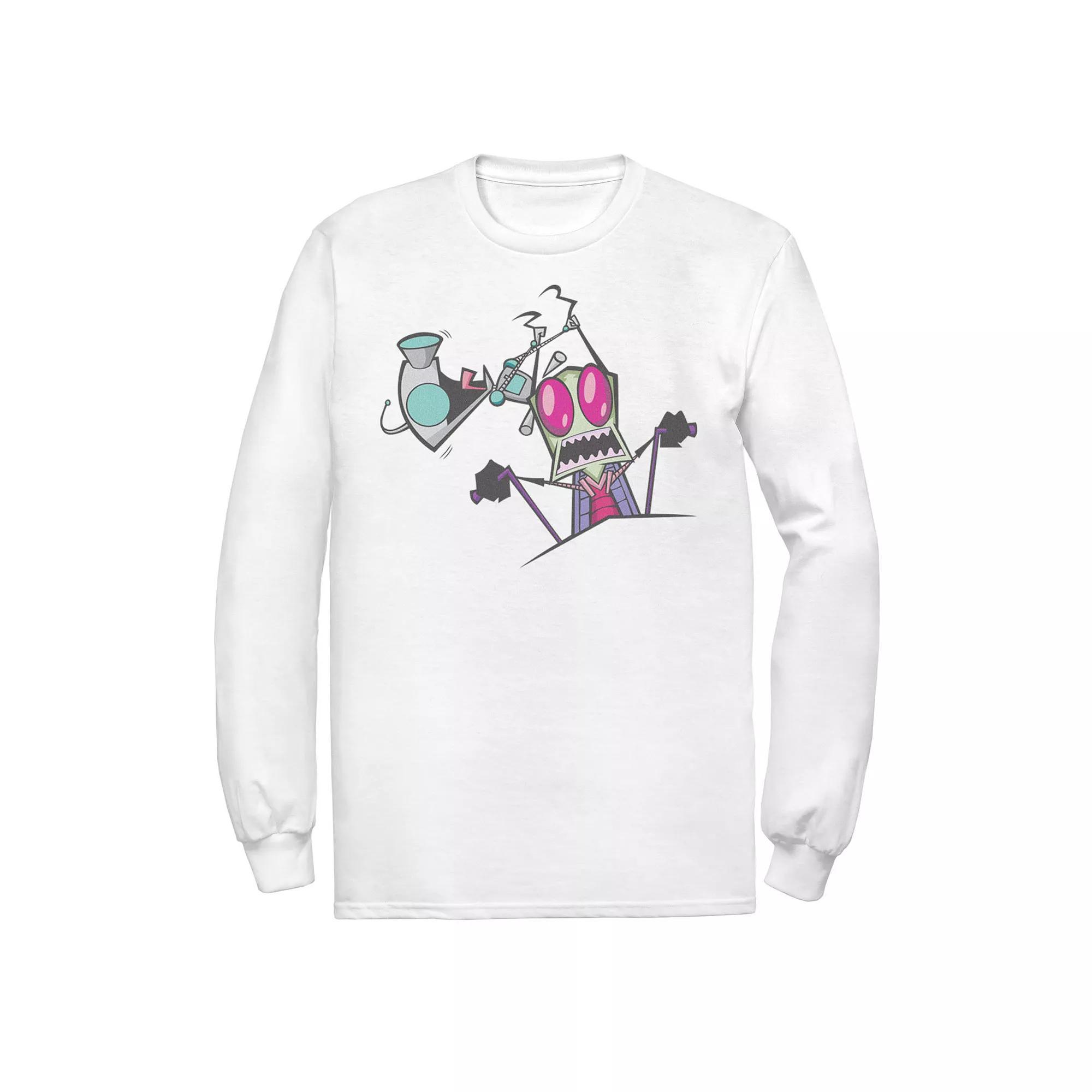 Men's Nickelodeon Invader Zim Gir Pulling Zim's Antennas Portrait Long Sleeve Graphic Tee, Size: Large, Athletic Grey Product Image