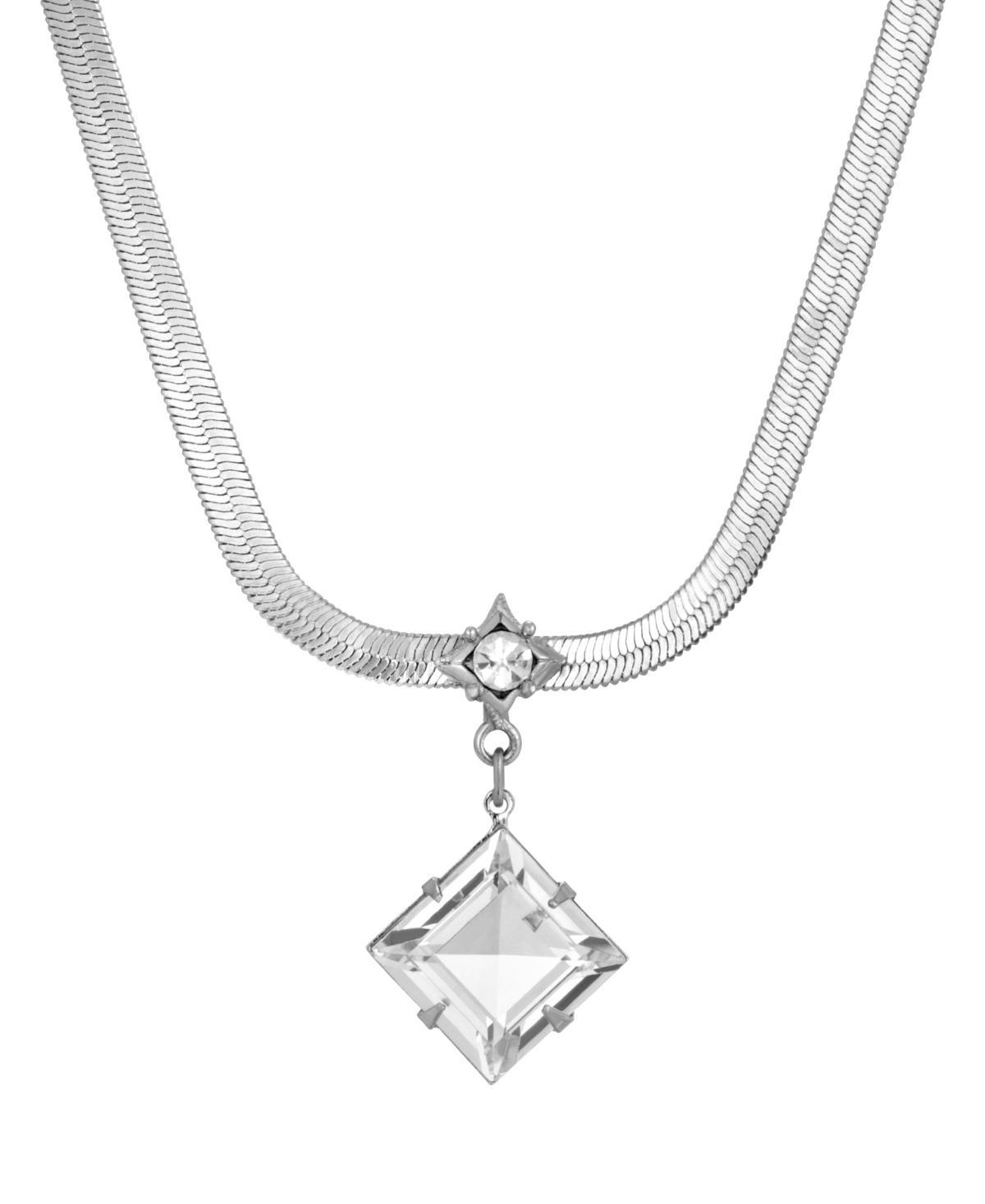 1928 Silver Tone Crystal Drop Pendant Necklace, Womens, Clear Product Image