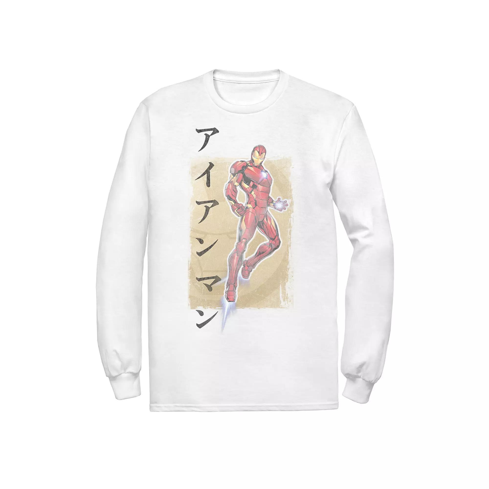 Men's Marvel Avengers Assemble Iron Man Kanji Long Sleeve Graphic Tee, Size: Small, White Product Image