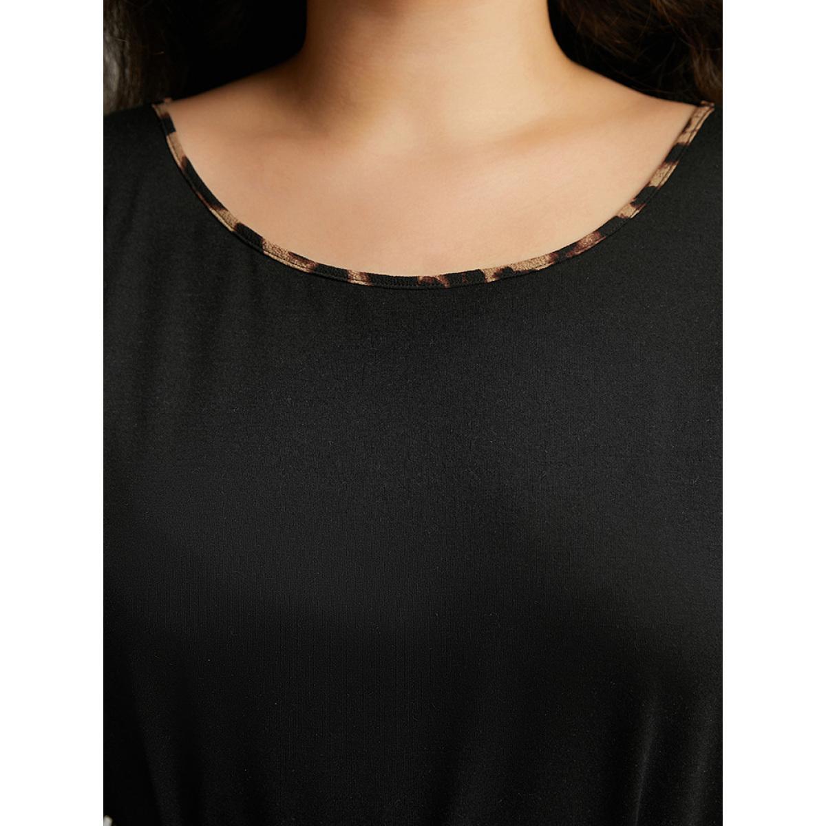 Plus Size Supersoft Essentials Leopard Bell Sleeve Belted Dress Black Women Casual Belted Round Neck Long Sleeve Curvy Knee Dress BloomChic 30/6X Product Image