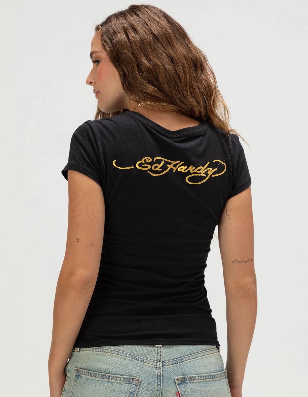 ED HARDY Tiger Roses Womens Fitted Tee - BLACK Product Image