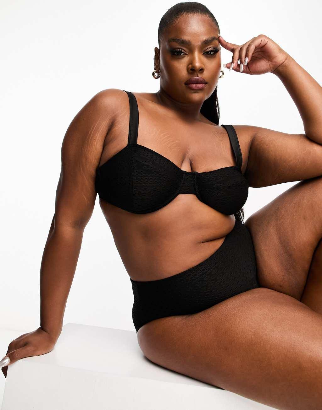 Reclaimed Vintage Plus bikini top in black eyelet  Product Image