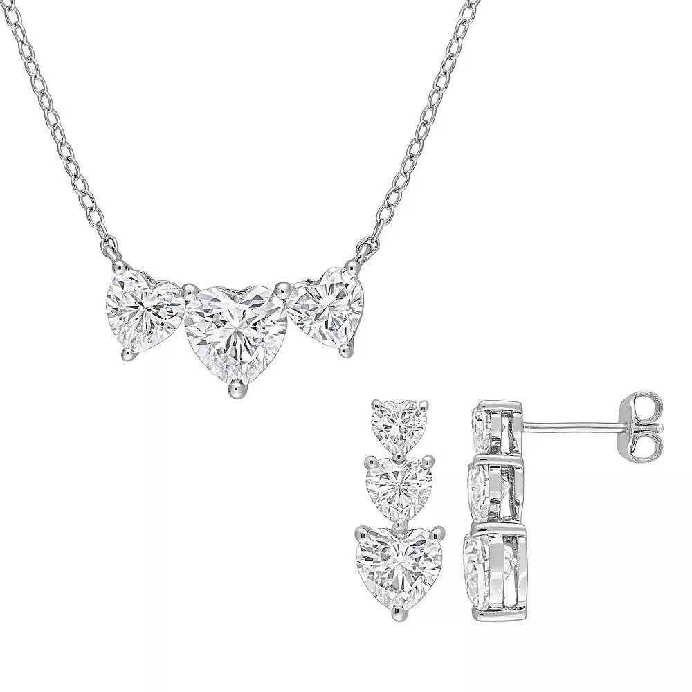 Stella Grace Sterling Silver Lab-Created Moissanite Triple Heart Earrings & Necklace Set, Women's, Size: 18" Product Image