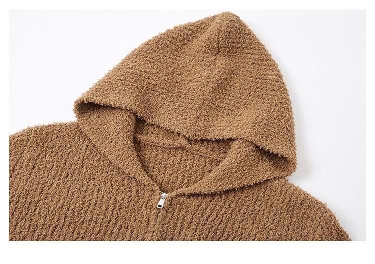 Plain Hooded Cropped Zip Cardigan Product Image