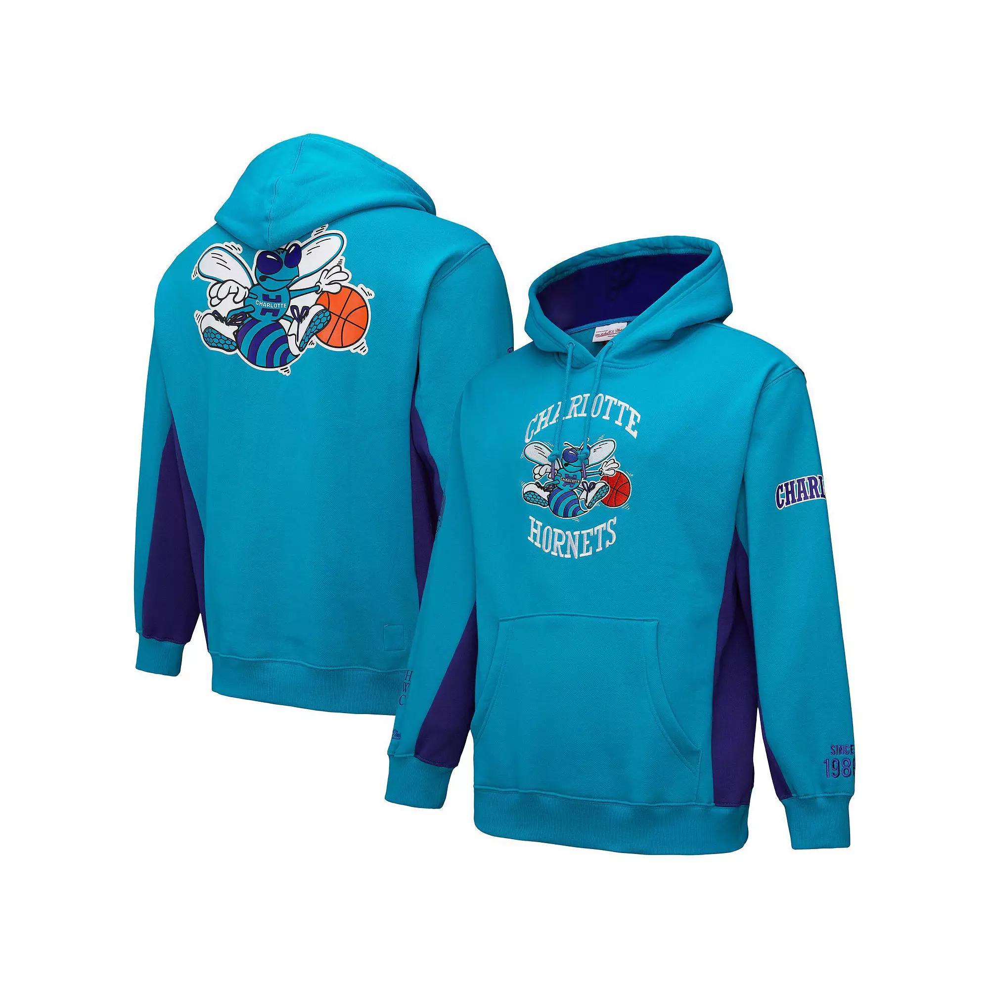 Men's Mitchell & Ness Teal Charlotte Hornets Hardwood Classics Team Origins Fleece Pullover Hoodie, Size: 2XL, Chr Blue Product Image
