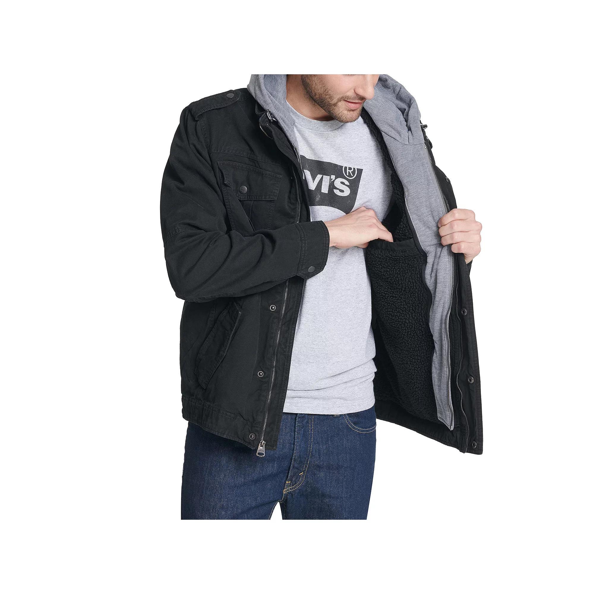 Mens Levis Washed Cotton Sherpa-Lined Hooded Trucker Jacket Product Image