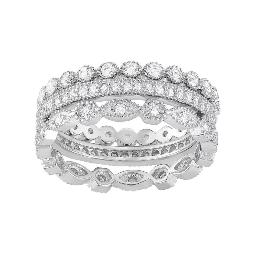 Sterling Silver Lab-Created White Sapphire Scalloped Stack Ring Set, Women's, Size: 8 Product Image