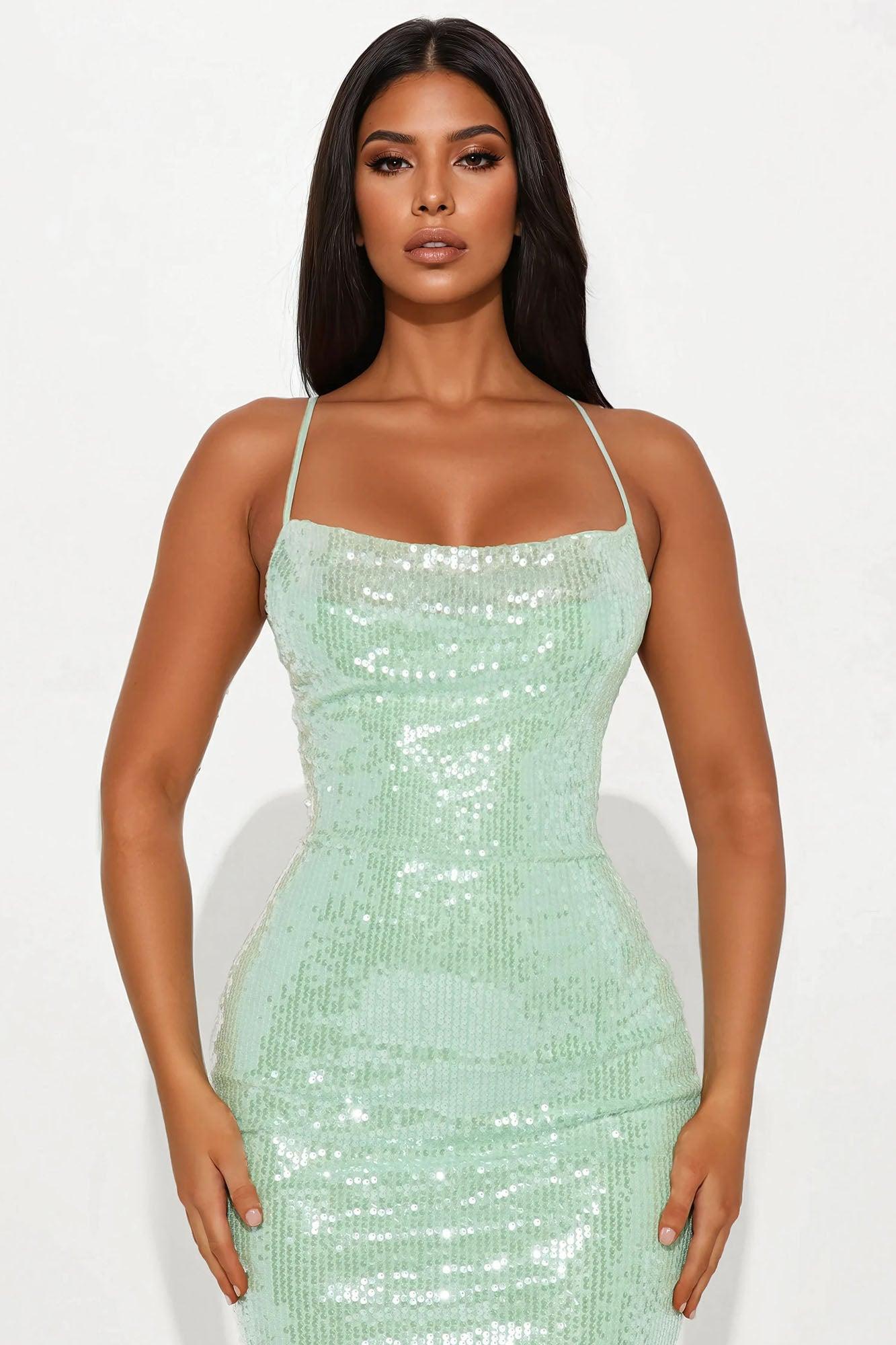 Kiara Sequin Maxi Dress - Mint Product Image