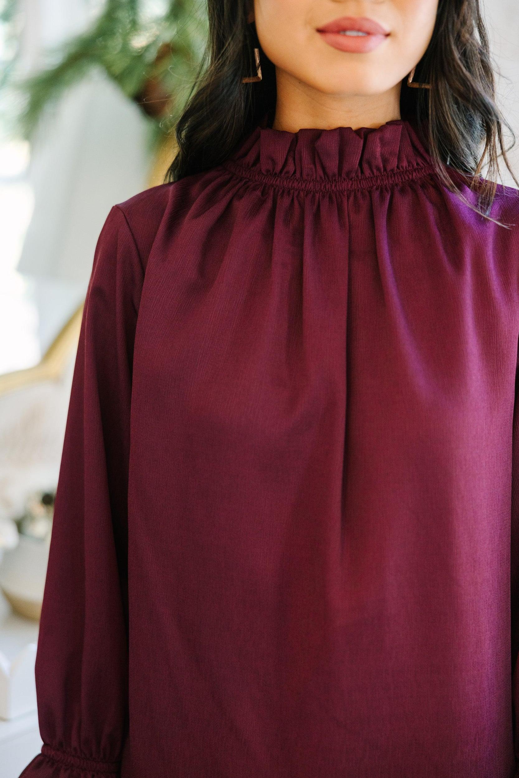 Tried and True Plum Purple Ruffled Blouse Female Product Image