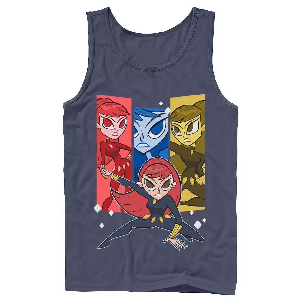 Men's Marvel Black Widow Action Stance Colorful Portrait Panels Tank Top, Size: Small, Blue Product Image