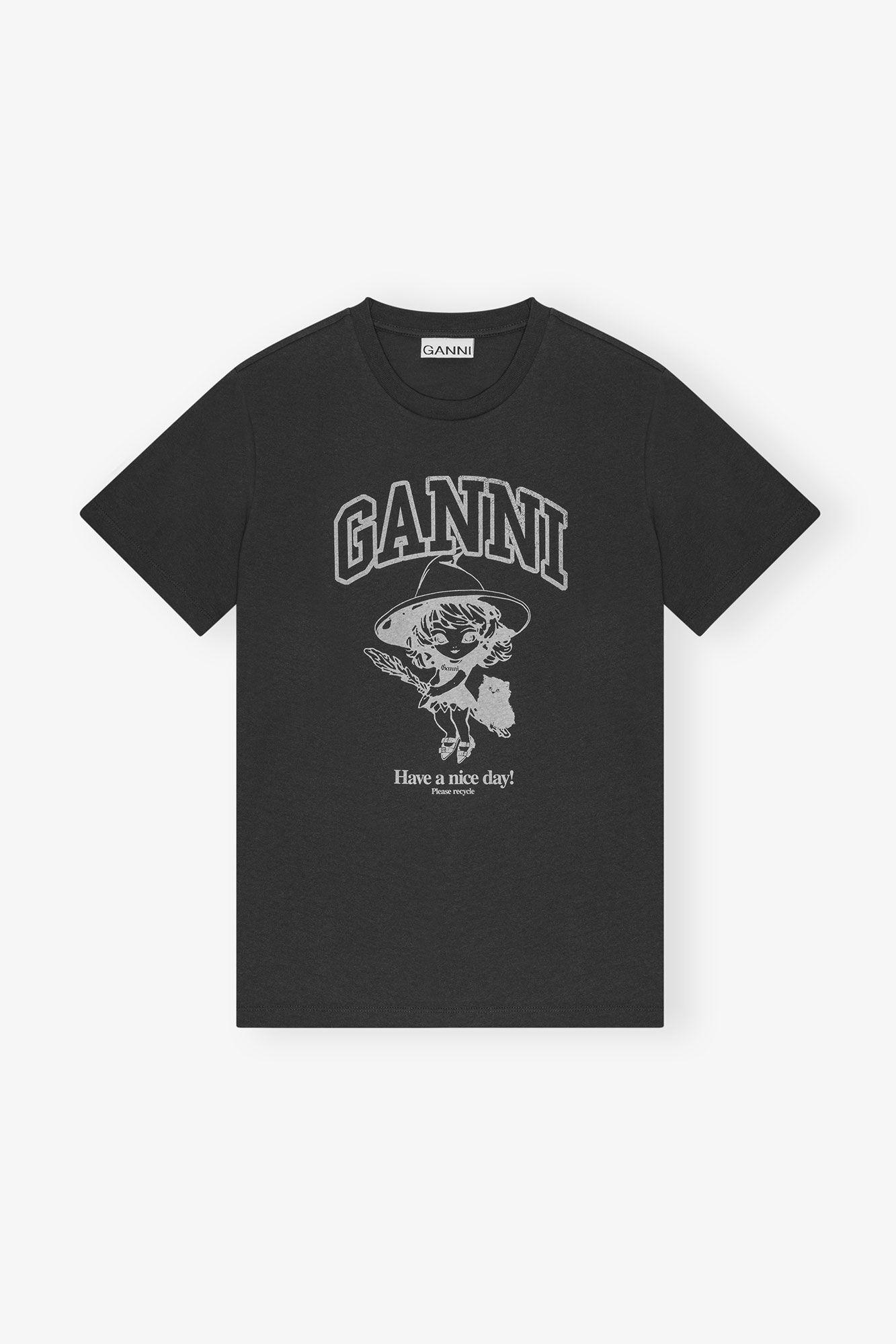 Black Basic Cotton Witch Relaxed T-shirt Product Image