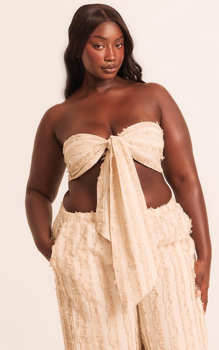 Plus Stone Frayed Linen Look Bandeau Tie Beach Top Product Image