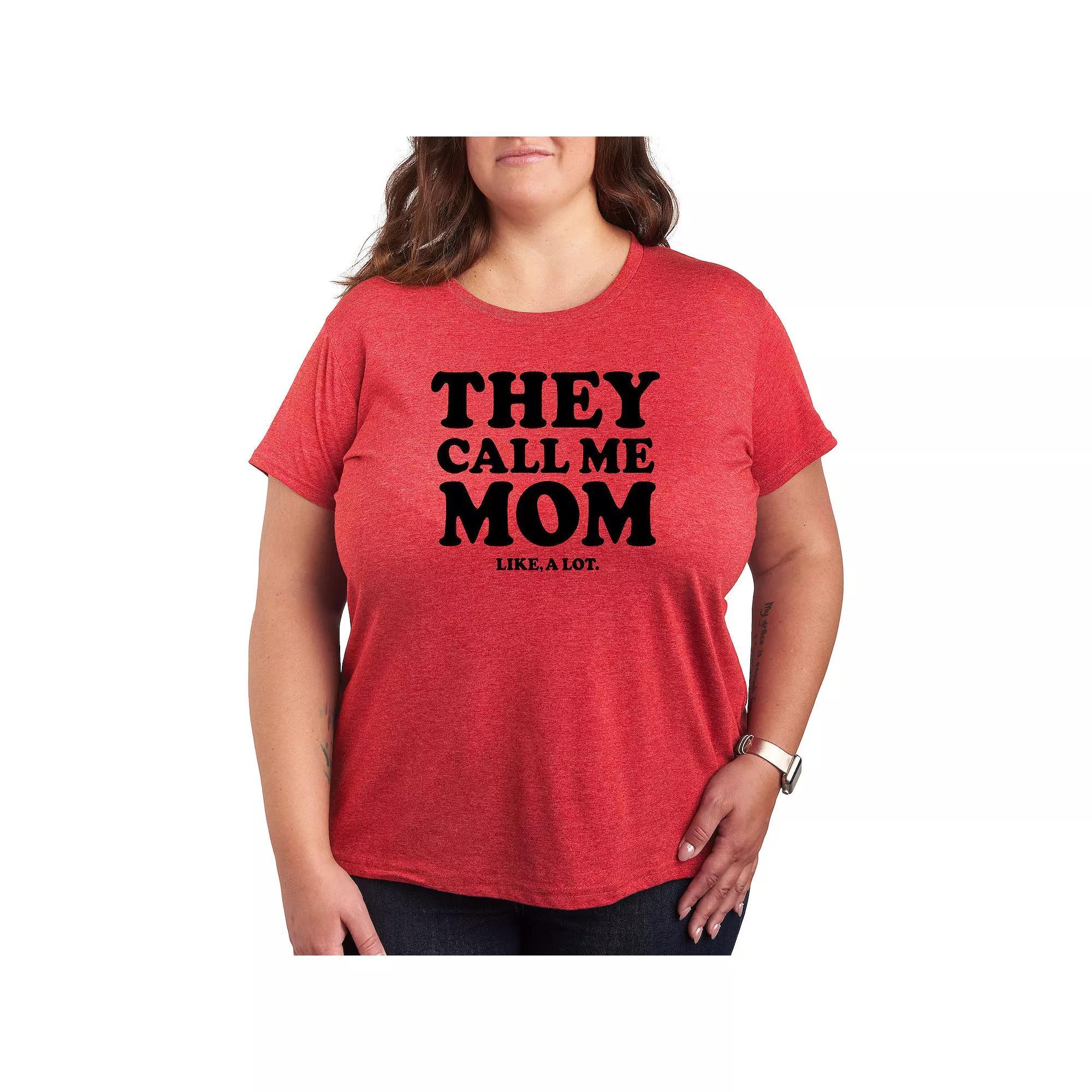Plus Call Me Mom A Lot Graphic Tee, Womens Grey Red Product Image