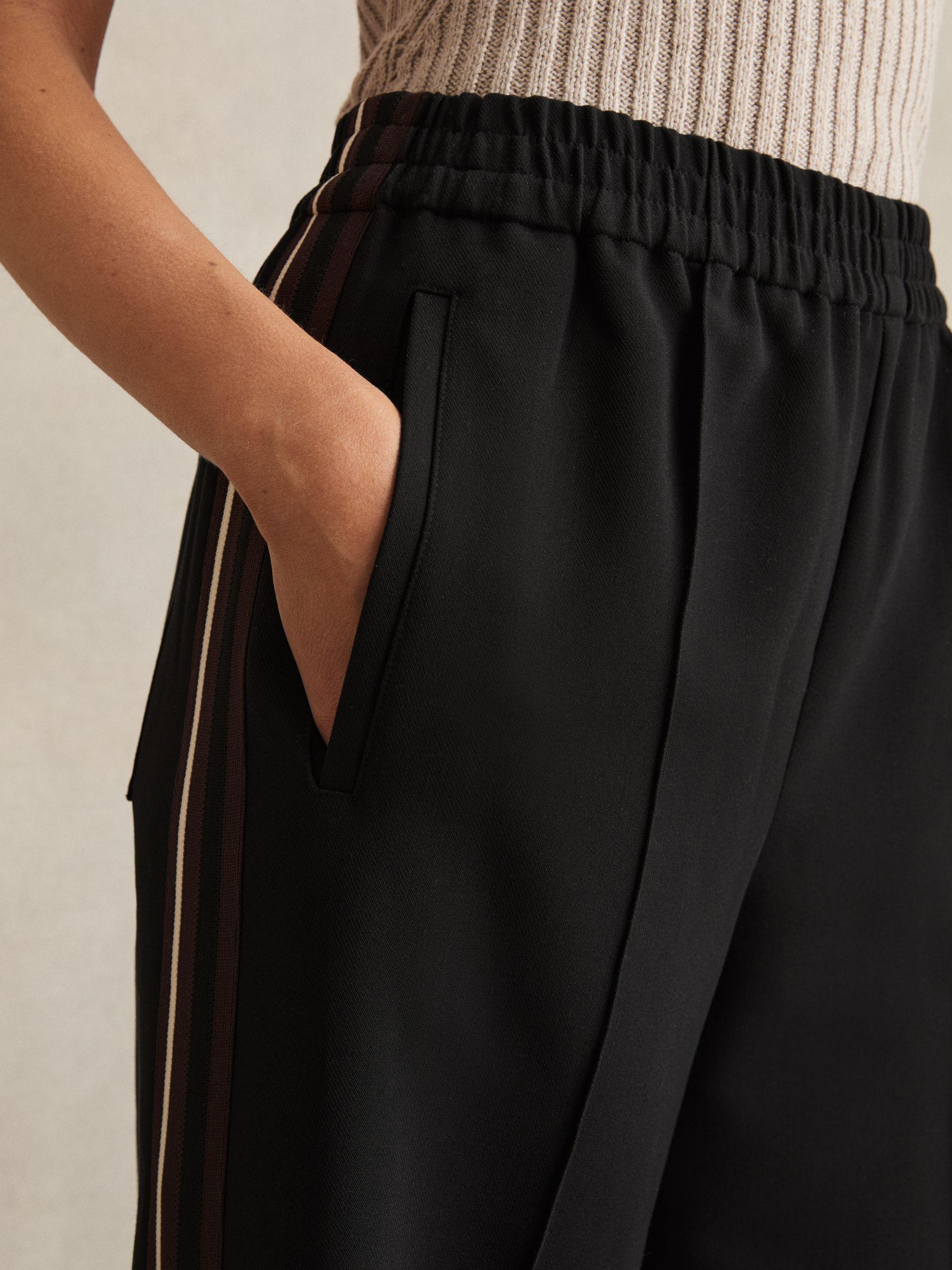 Side-Stripe Wide-Leg Trousers in Black Product Image