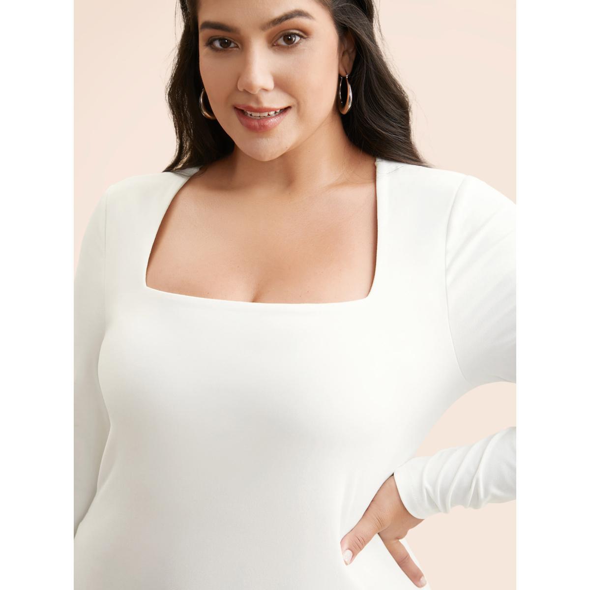 Plus Size Supersoft Essentials Solid Square Neck T-shirt WhiteSmoke Women Casual Non Square Neck Skinny Everyday T-shirts BloomChic 26/4X Product Image