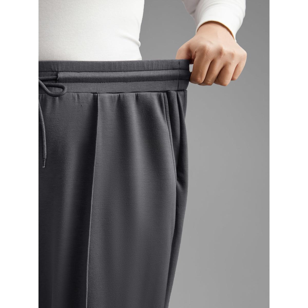 Plus Size Supersoft Essentials Solid Drawstring Pants Women DimGray Casual Loose Mid Rise Everyday Pants BloomChic 18-20/2X Product Image