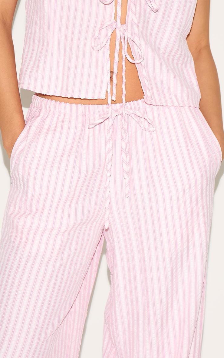 Pink Striped Tie Waist Straight Leg Pant Product Image