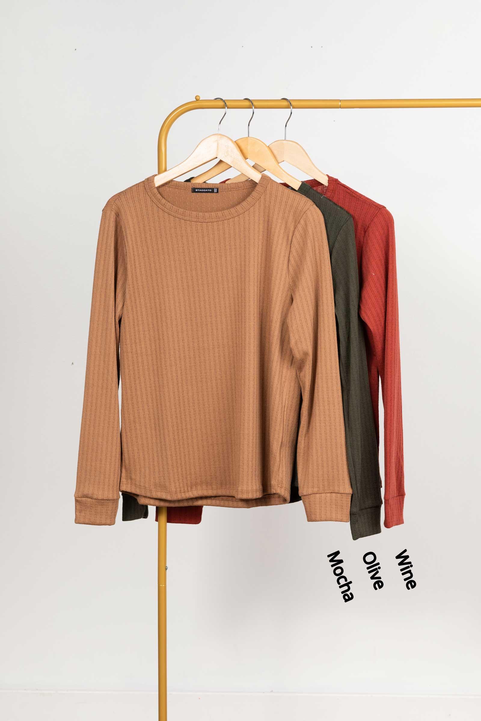 Crewneck Long Sleeve Pointelle Knit Top Product Image