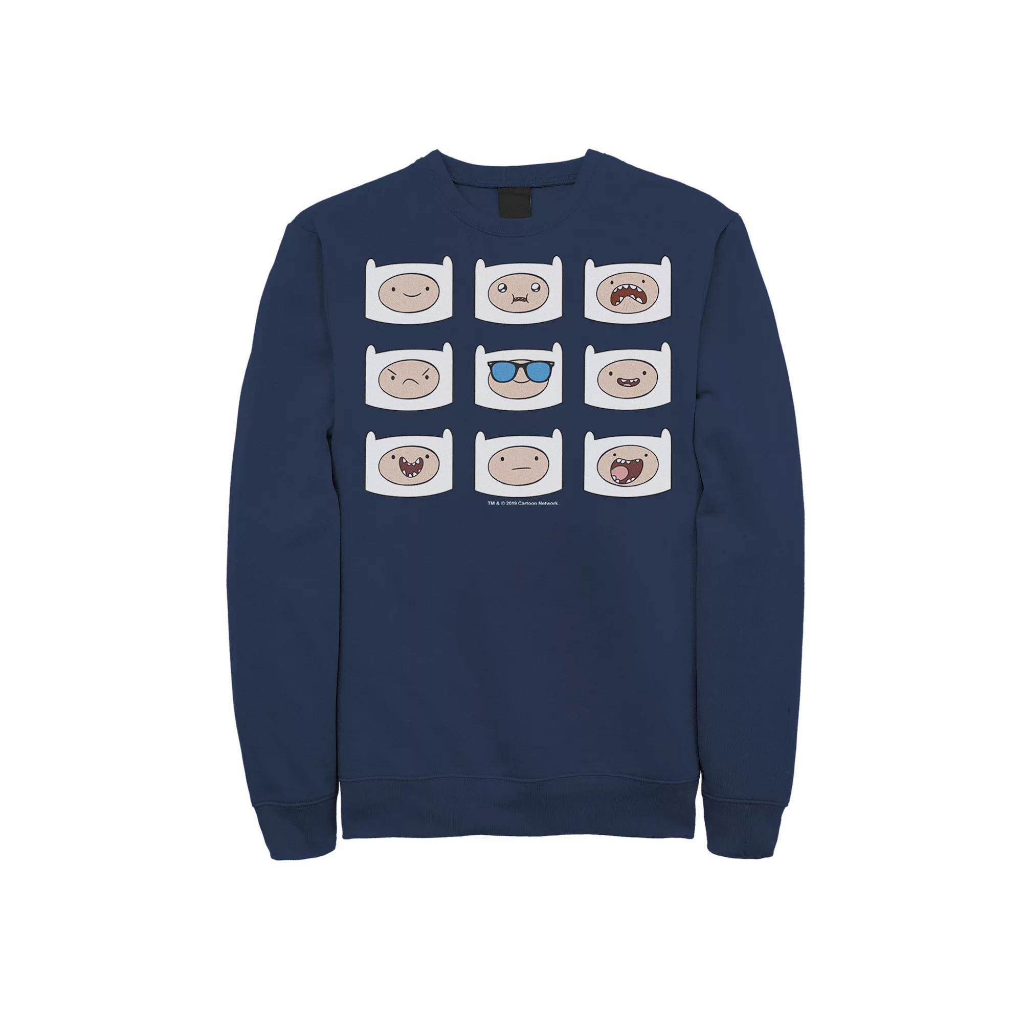 Men's Adventure Time Finn's Many Faces Pullover Sweatshirt, Size: Medium, Blue Product Image