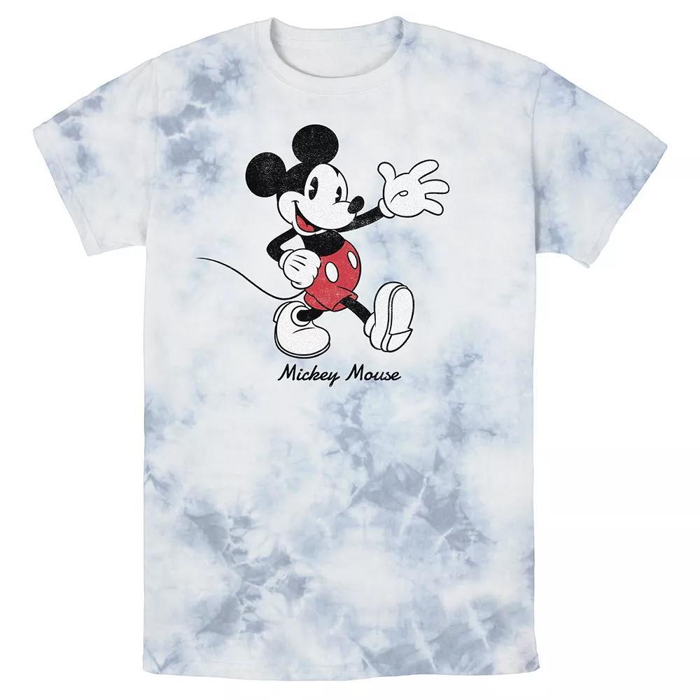 Men's Disney Mickey Mouse Cursive Text Circle Logo Wash Tee, Size: Small, White Blue Product Image