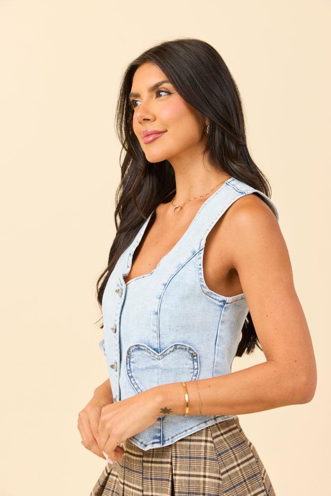 My Favorite Light Wash Stretch Denim Vest DOORBUSTER Product Image