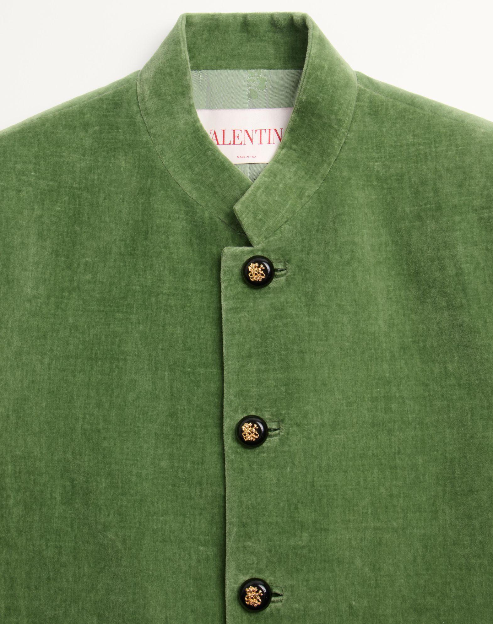 Cotton Velvet And Washed Linen Jacket With Mandarin Collar Product Image