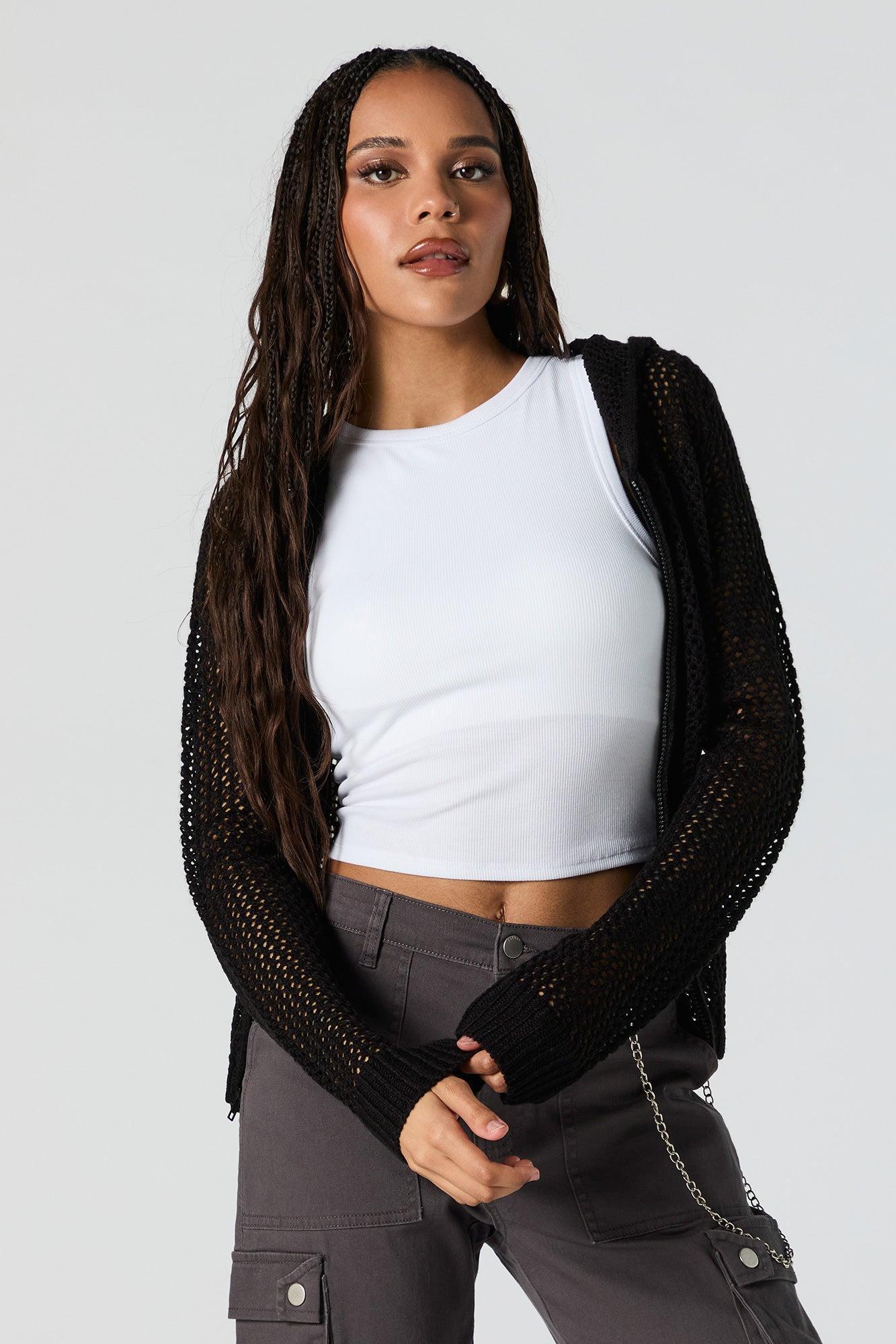 Open Knit Zip-Up Hoodie Female Product Image