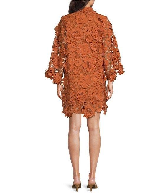 J.Marie Seraphina Floral 3D Lace Split Round Button Up Neck Long Sleeve Shift Dress Product Image