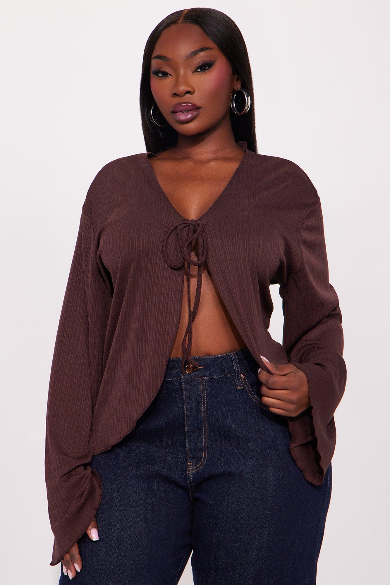 Sunset Cruise Long Sleeve Flyaway Top - Brown Product Image