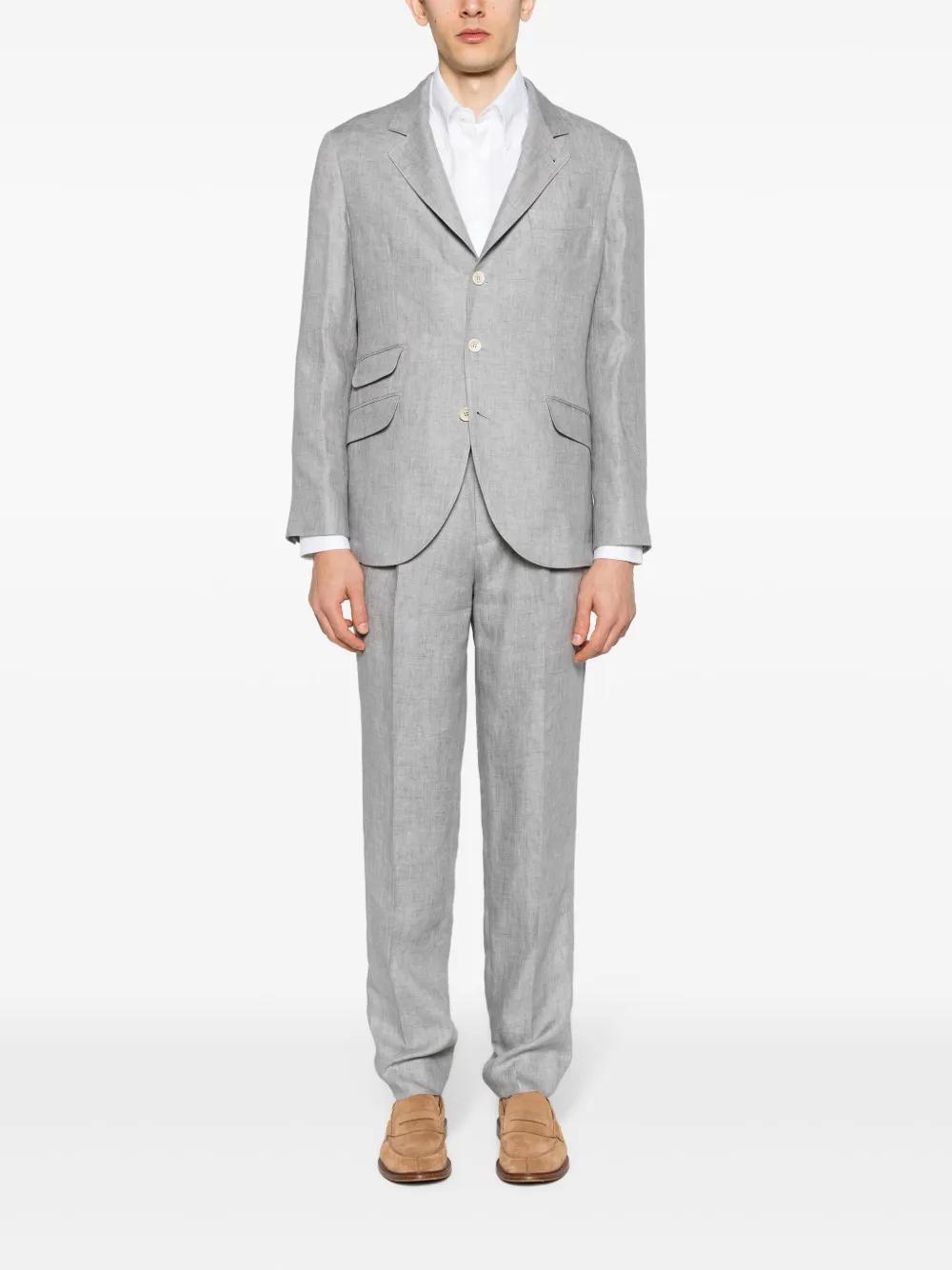 BRUNELLO CUCINELLI Single-breasted Linen Suit In Grey Product Image