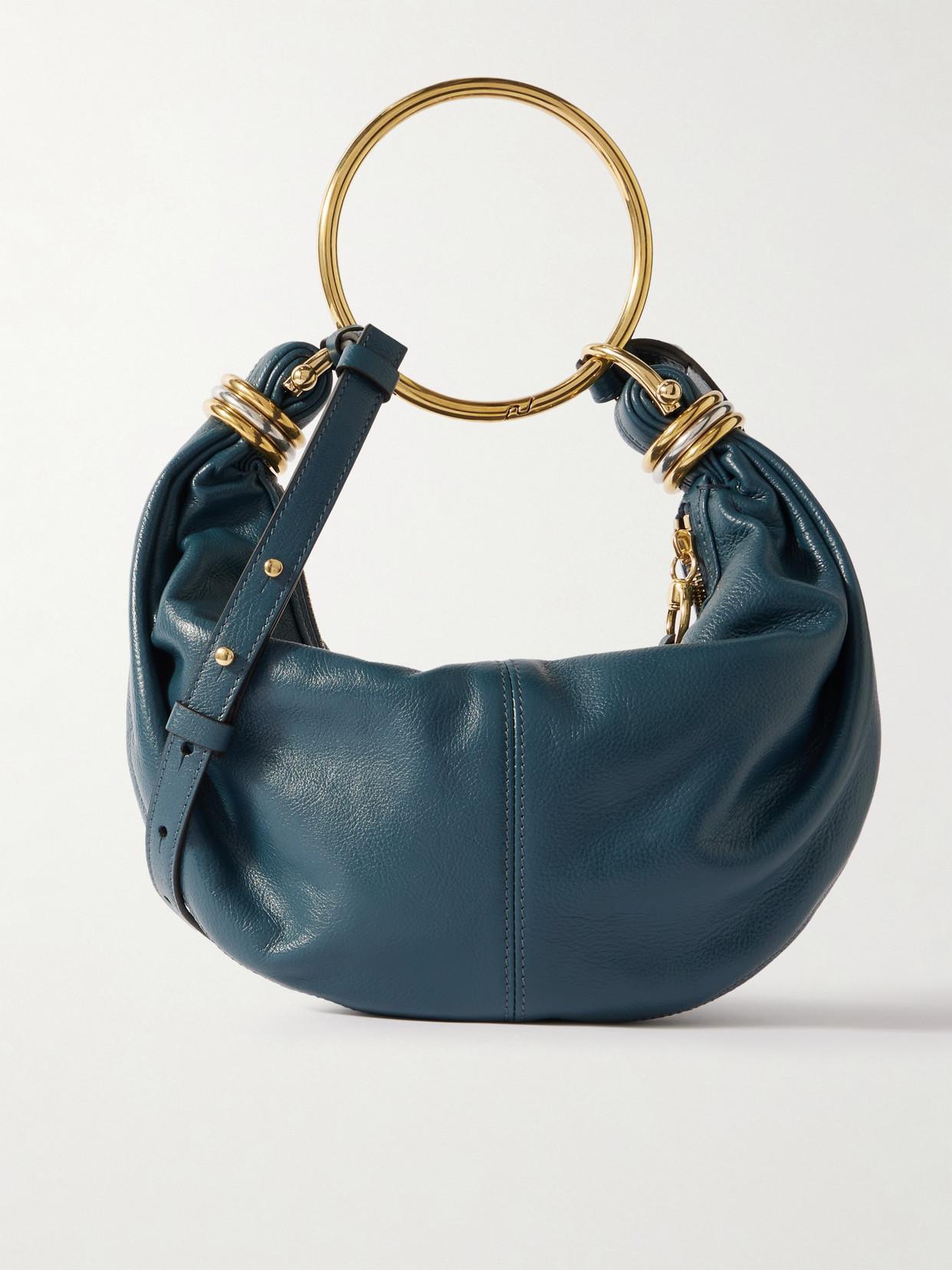 CHLOÉ Bracelet Embellished Textured-leather Shoulder Bag In Blue Product Image
