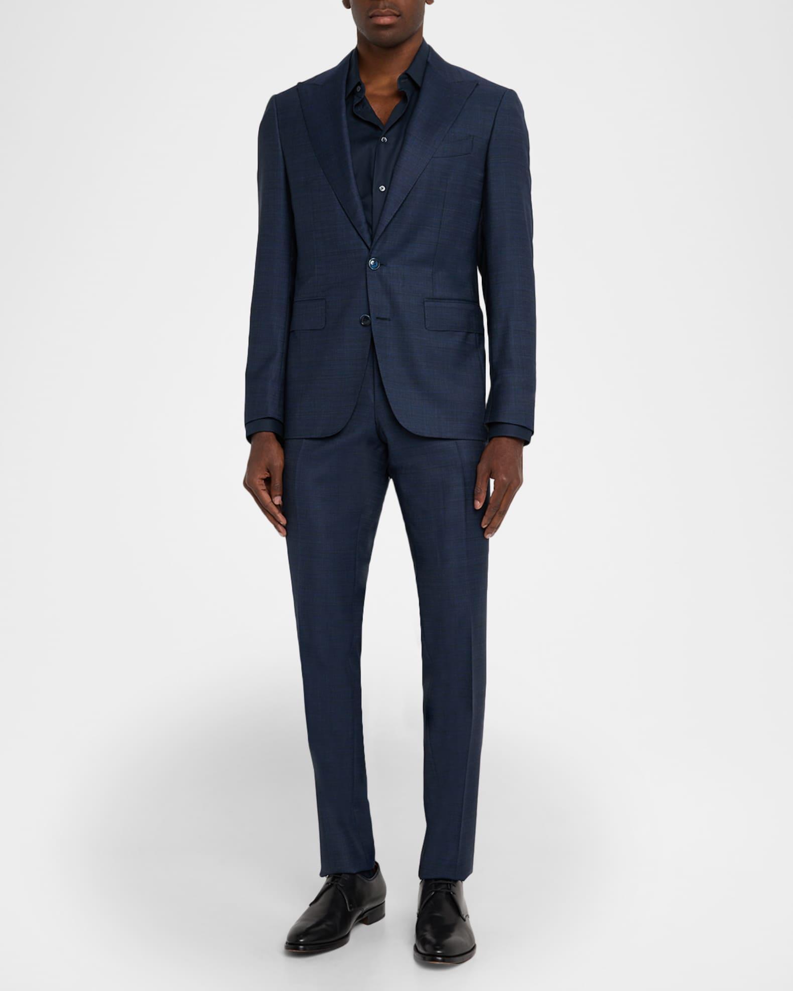 Men's Denim Effect Wool Peak Lapel Suit Product Image