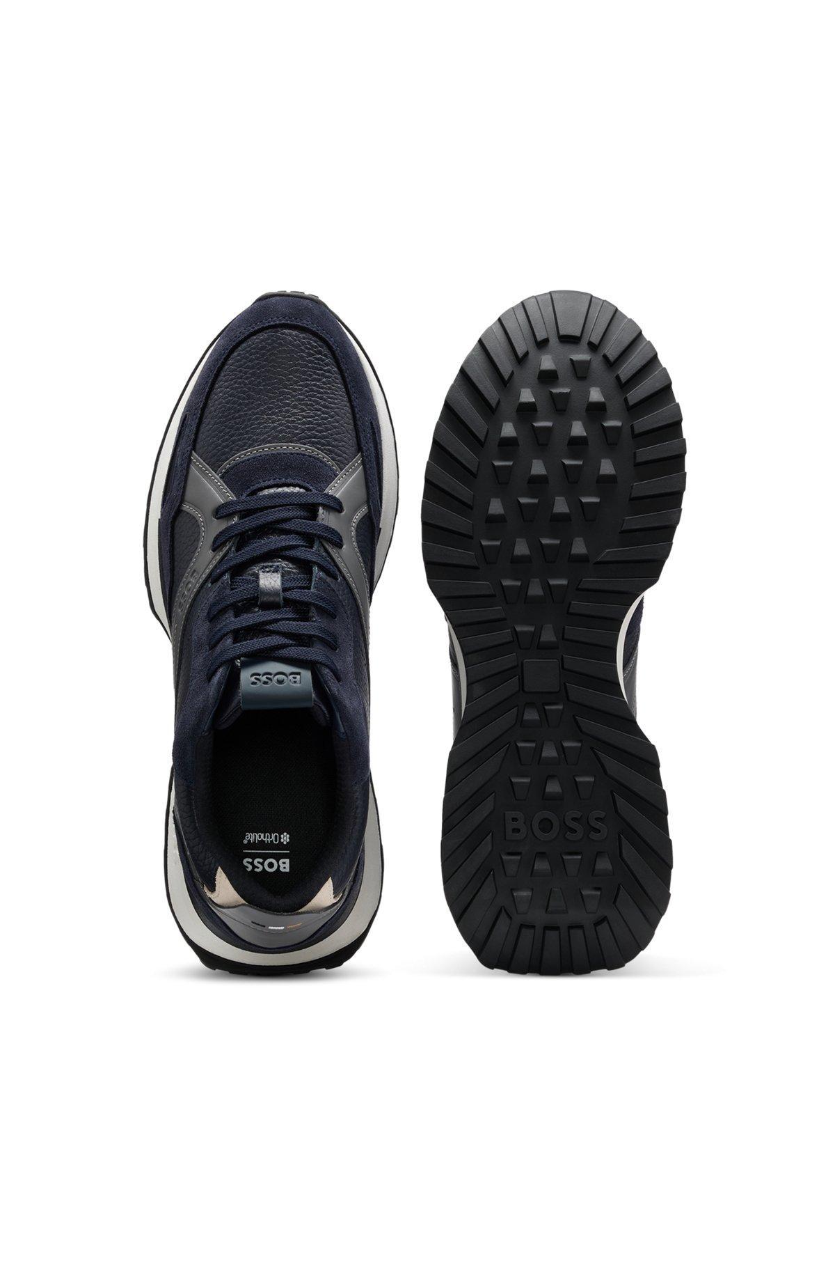 BOSS - Trainers in tumbled leather with supportive outsole - Light Blue Product Image
