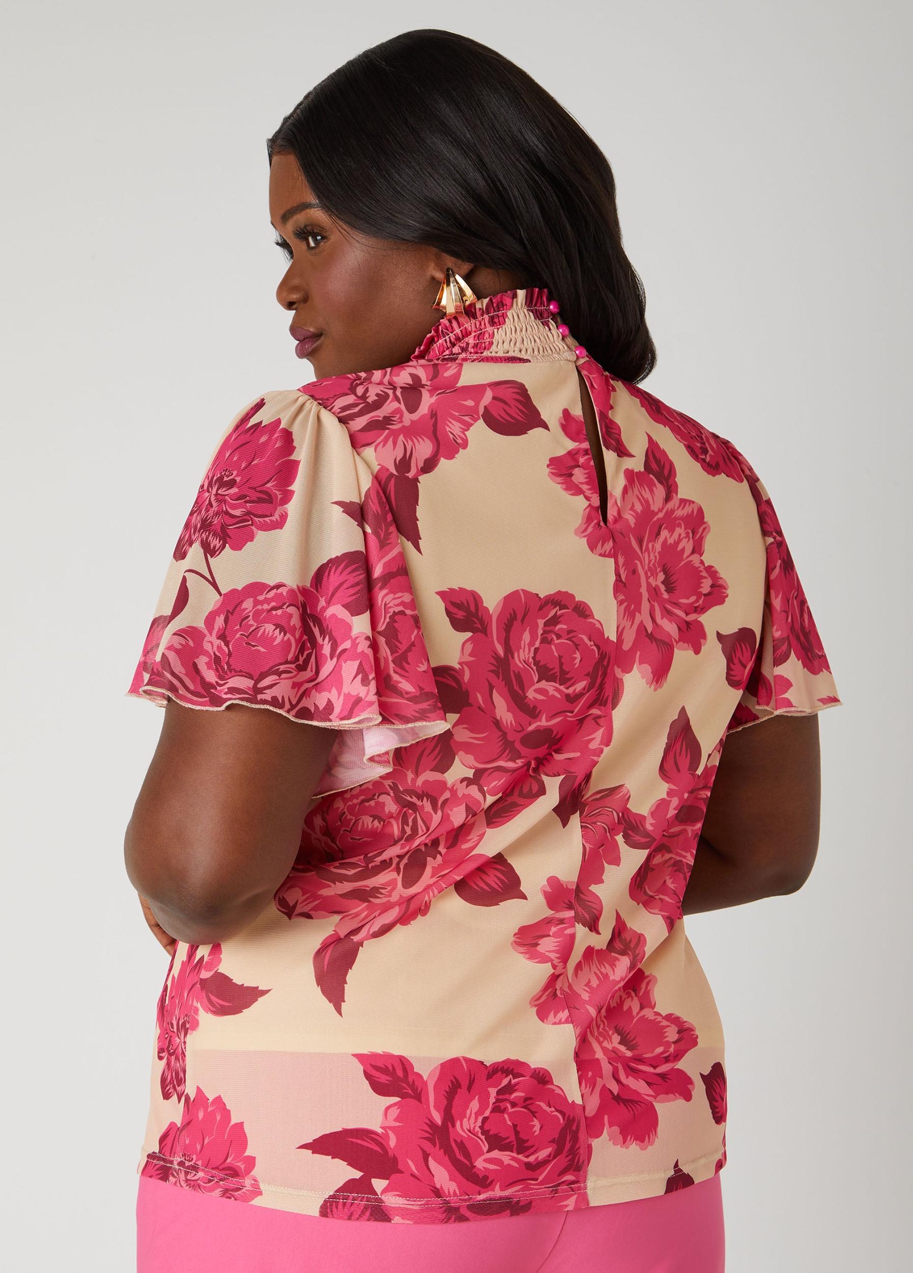 Floral Mesh Keyhole Top Product Image
