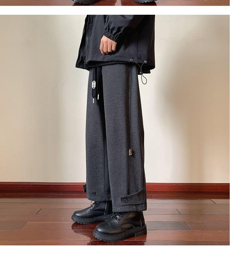 Drawstring Waist Plain Panel Cropped Straight Leg Pants Product Image