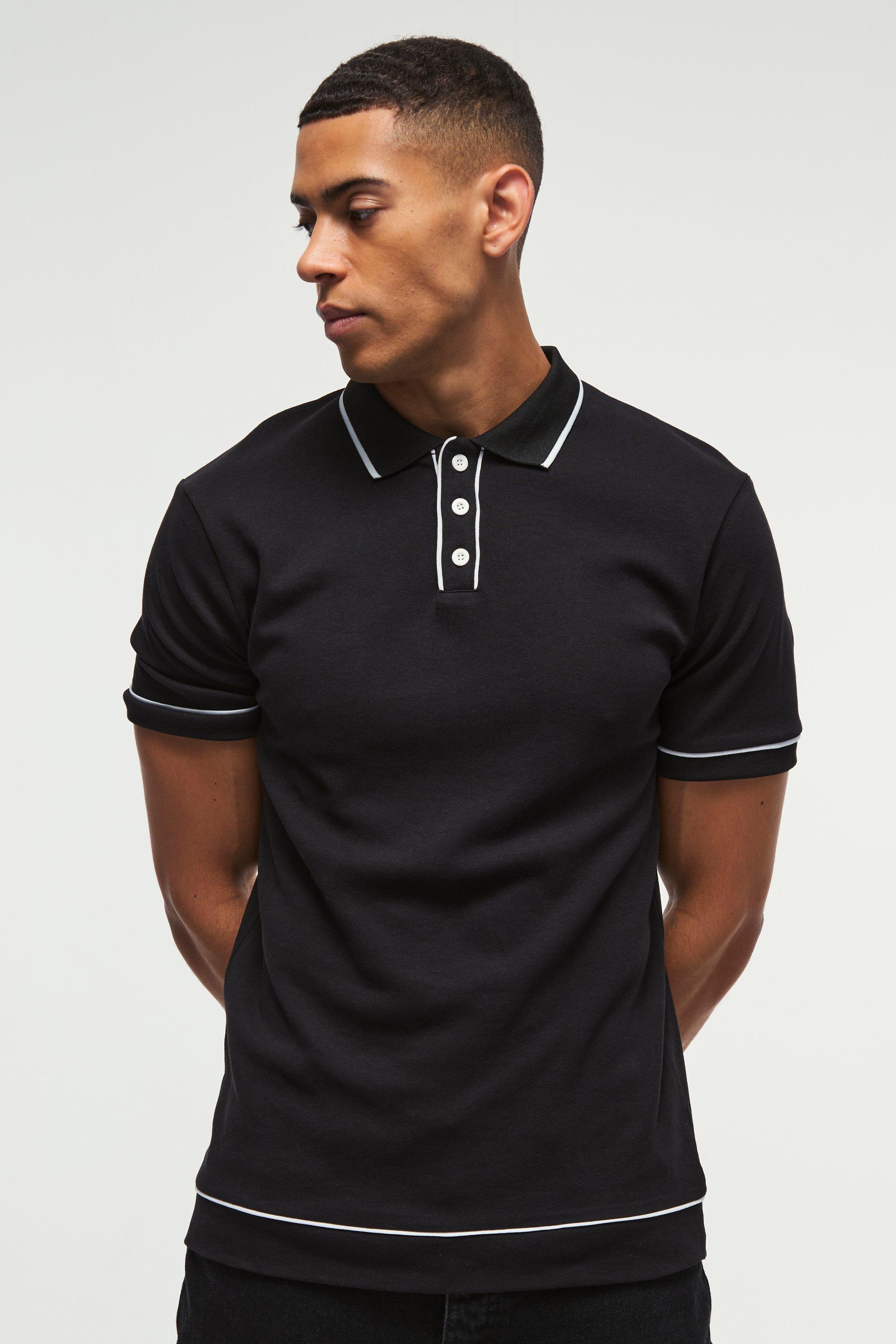 Mens Navy Regular Fit Contrast Tipped Interlock Polo, Navy Product Image