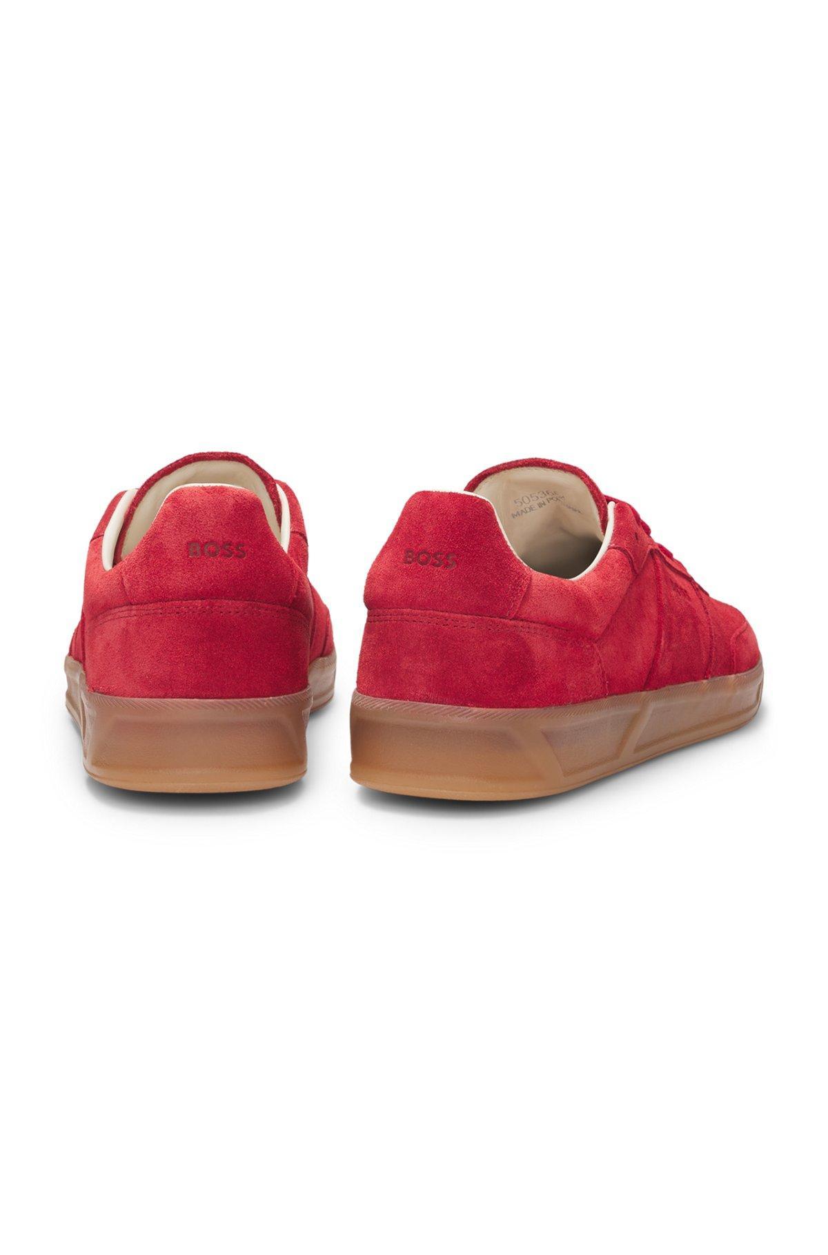 BOSS - Suede lace-up trainers with logo detail - Dark Red Product Image