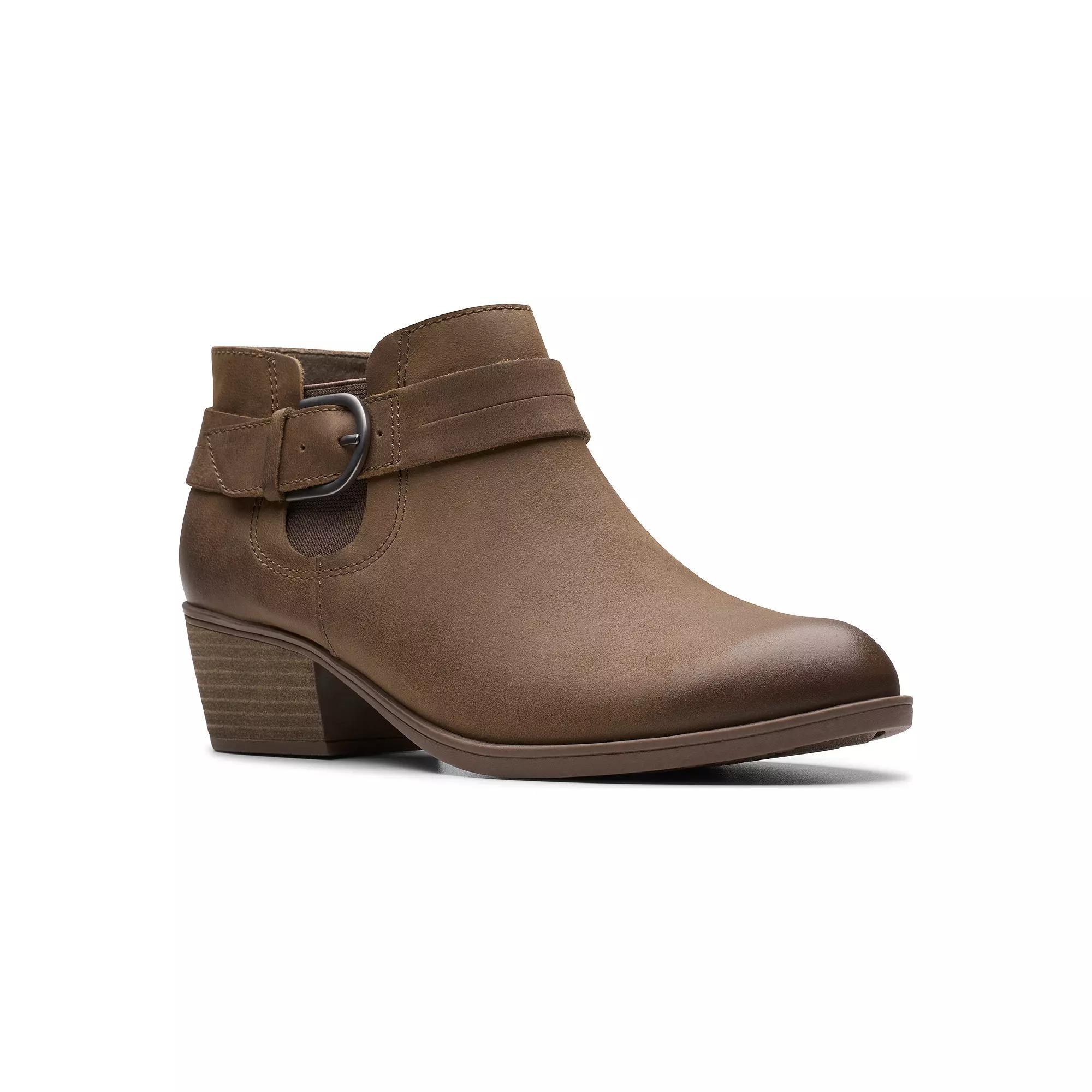 Clarks Charlten Rae Womens Buckle Detail Leather Ankle Boots Brown Oily Product Image