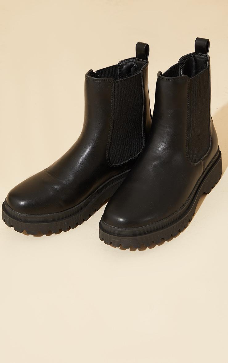 Black  Pu Round Toe Chelsea Ankle Boots Product Image