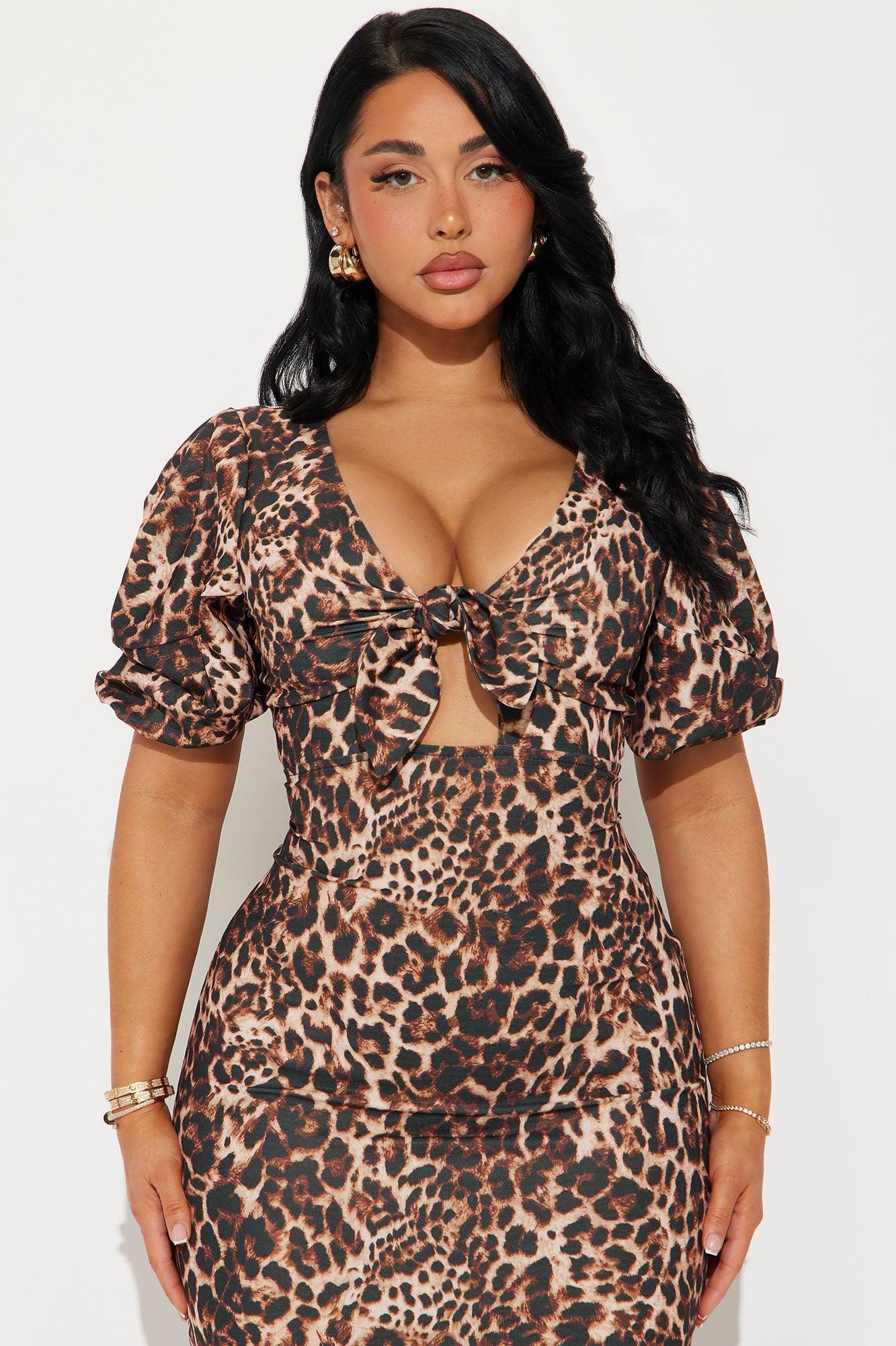 Wanda Puff Sleeve Leopard Midi Dress - Leopard Product Image