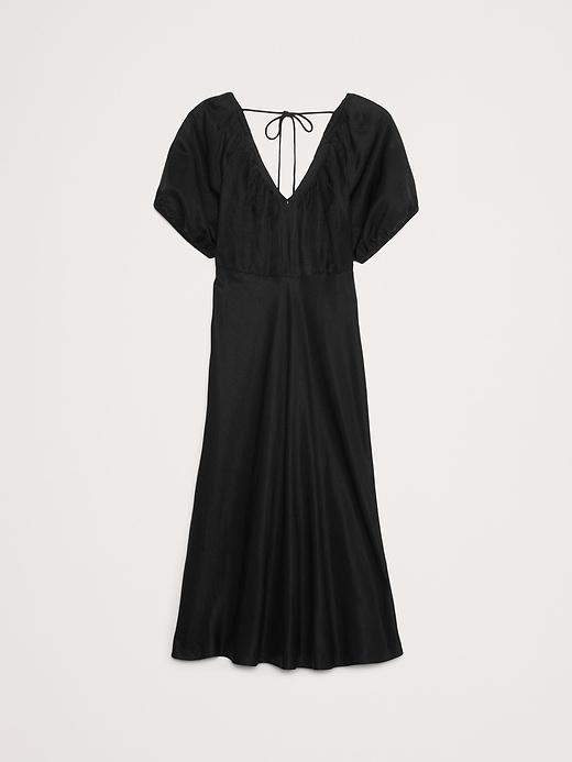 Viscose-Linen Ruched Long Midi Dress Product Image