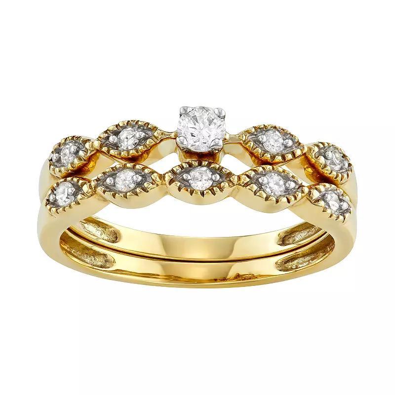 10k Gold 1/4 Carat T.W. Diamond Engagement Ring Set, Women's, Size: 5 Product Image