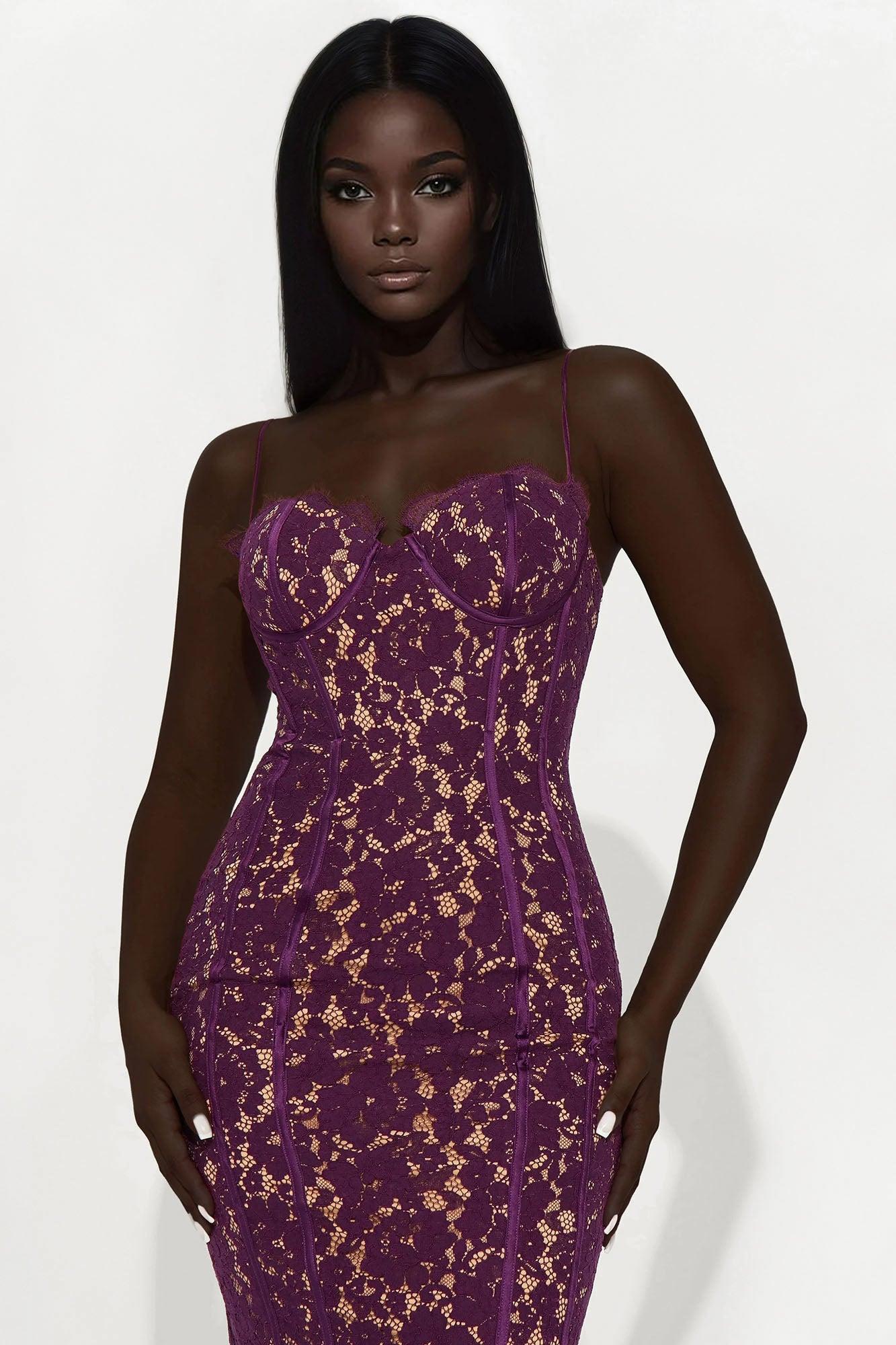Lady In Lace Midi Dress - Plum Product Image